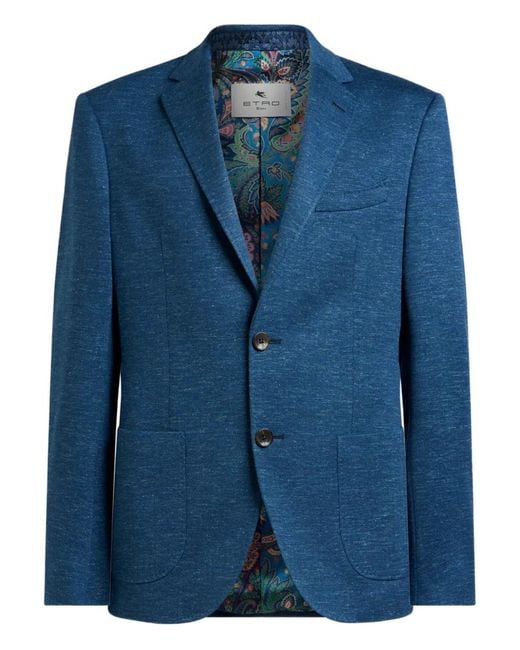 Etro Blue Single-Breasted Blazer for men