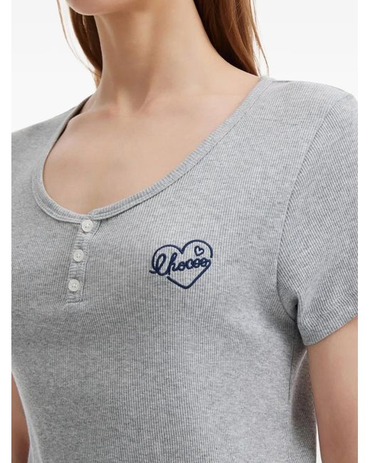 Chocoolate Gray Ribbed Button T-Shirt