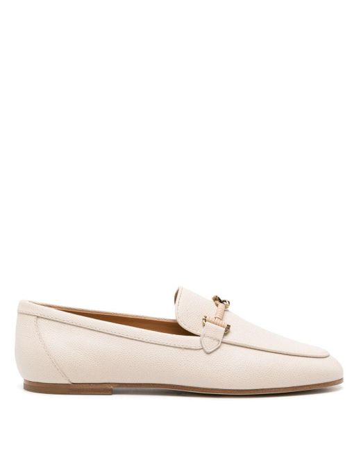 Tod's White Chain-link Leather Loafers