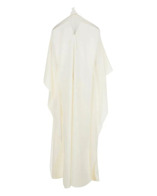 ‎Taller Marmo White 'Sza Sza' Caftan With Back Knot Closure And Feather Detail On The Front