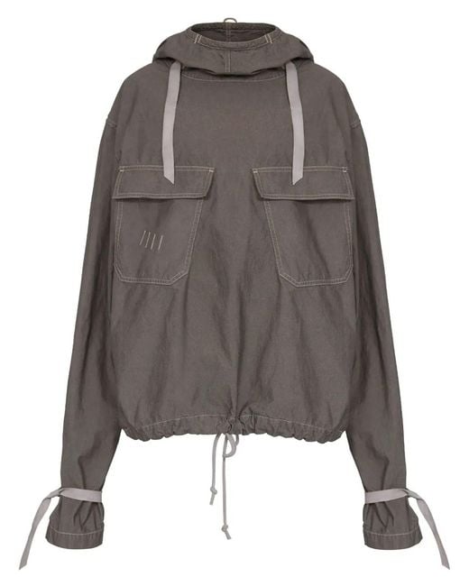 Maison Margiela Gray Hooded Drawstring-Waist Denim Jacket