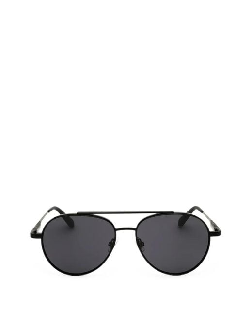 Fossil Black Double-Bridge Pilot-Frame Sunglasses for men