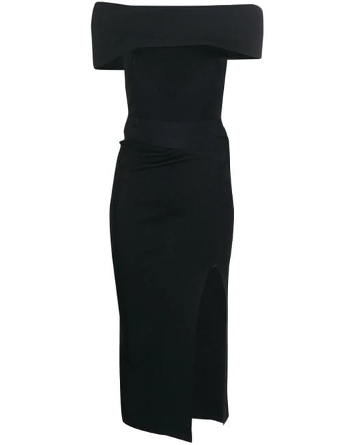 ALESSANDRO VIGILANTE Black Off-Shoulder Ribbed Knit Dress