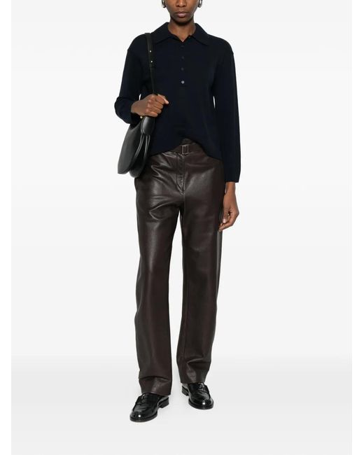 Max Mara Black Button-Up Collar Polo Top