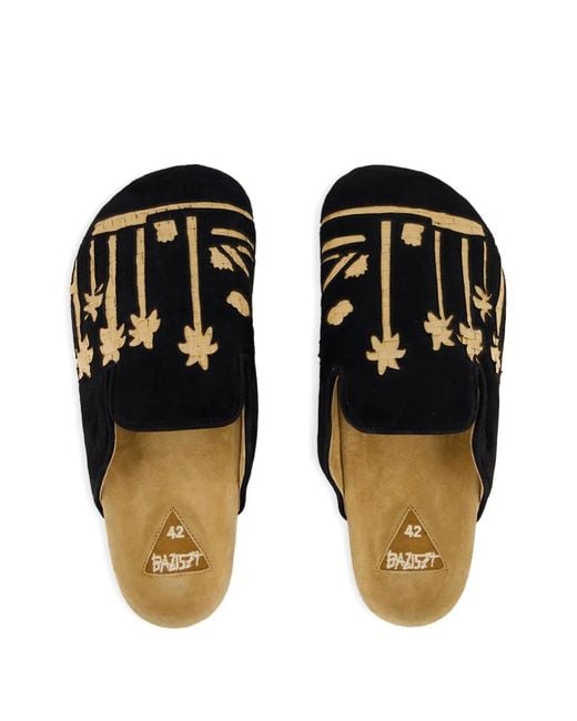 BAZISZT Black Sid Palm-Tree Suede Slippers for men