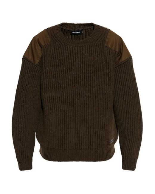 DSquared² Brown Shoulder-Patch Ribbed-Knit Jumper for men