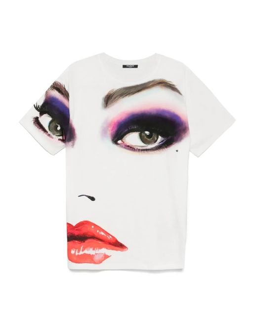 Balmain White Face-Print T-Shirt