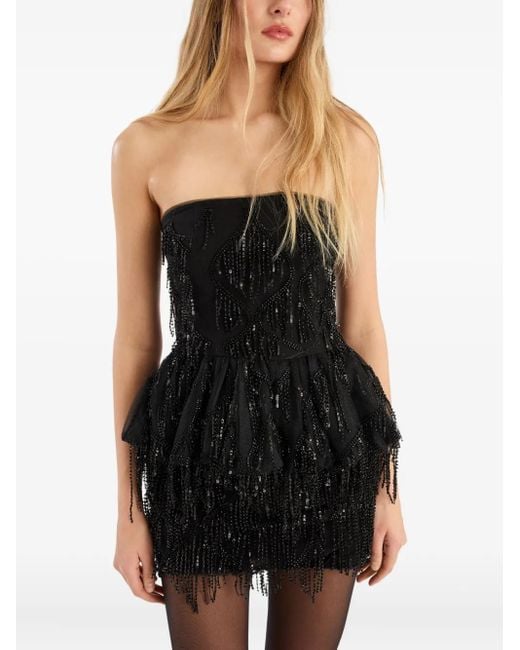 ROTATE BIRGER CHRISTENSEN Black Sequin-Embellished Fringe Skirt