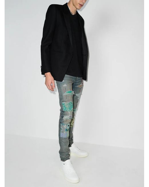 Amiri Blue Quilted Patch-Detail Slim-Fit Jeans for men
