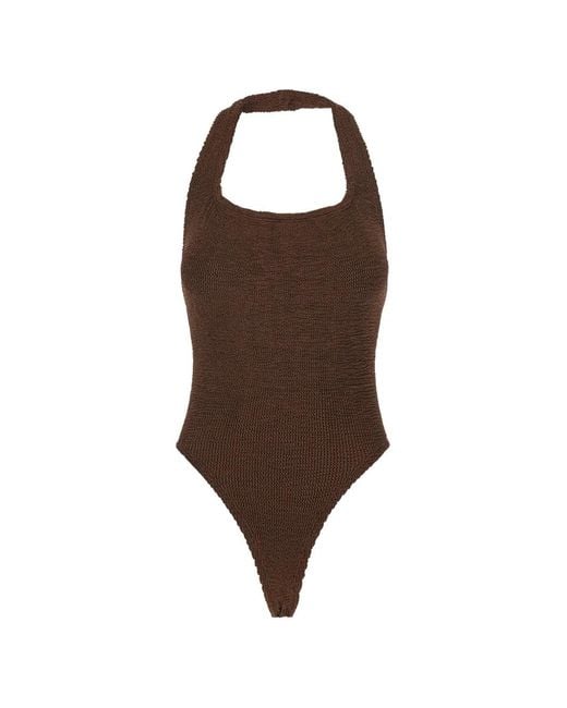 Hunza G Brown Sandy Halterneck Swimsuit