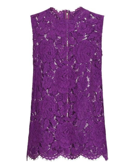 Dolce & Gabbana Purple Cordonetto Floral Lace Top