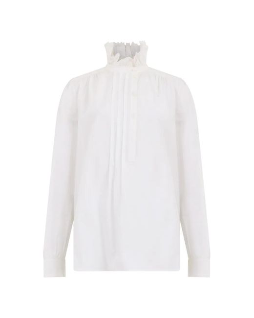 Alberta Ferretti White Ruffled High-Neck Shirt