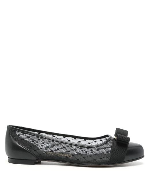 Ferragamo Brown Varina Mesh Leather Ballet Flats