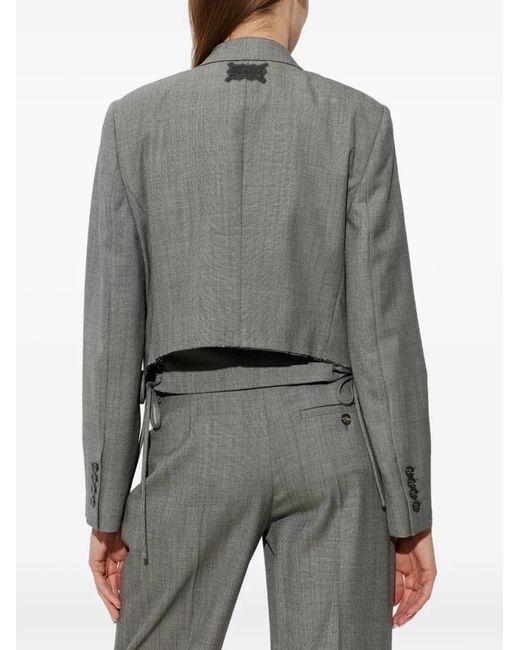 McQueen Gray Double-Breasted Cropped Blazer