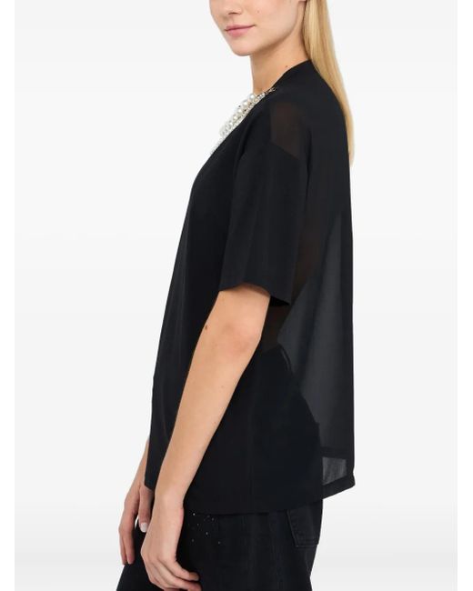 Liu Jo Black T-Shirt mit Perlenkragen