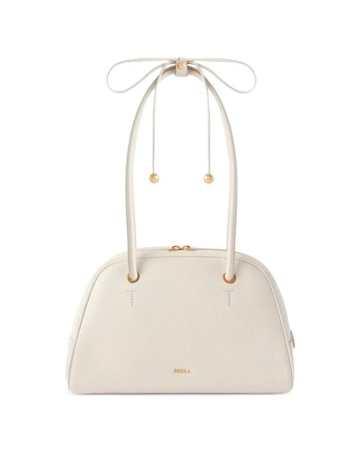 Furla White Dome Leather Tote Bag