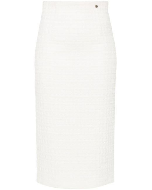 Nissa White High-waisted Bouclé Skirt