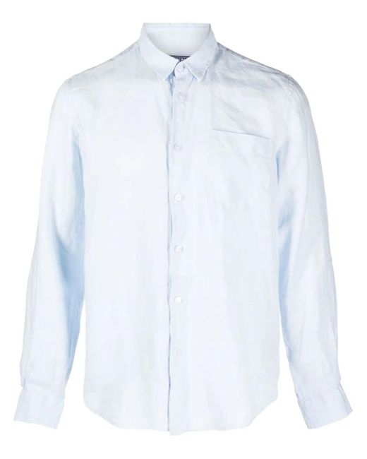 Vilebrequin White Caroubis Long-Sleeved Linen Shirt for men