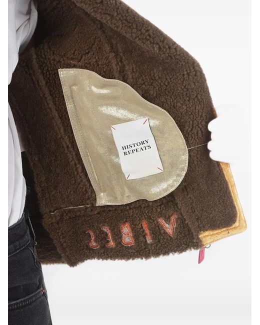 History Repeats Natural Embroidered Zip-Up Shearling Jacket