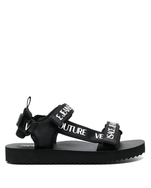 Versace Black Logo-print Flat Sandals for men