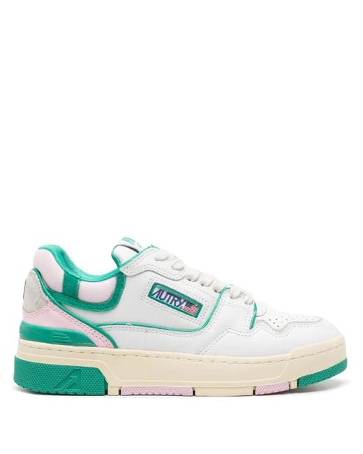 Autry Blue Clc Sneakers In White And Green Leather