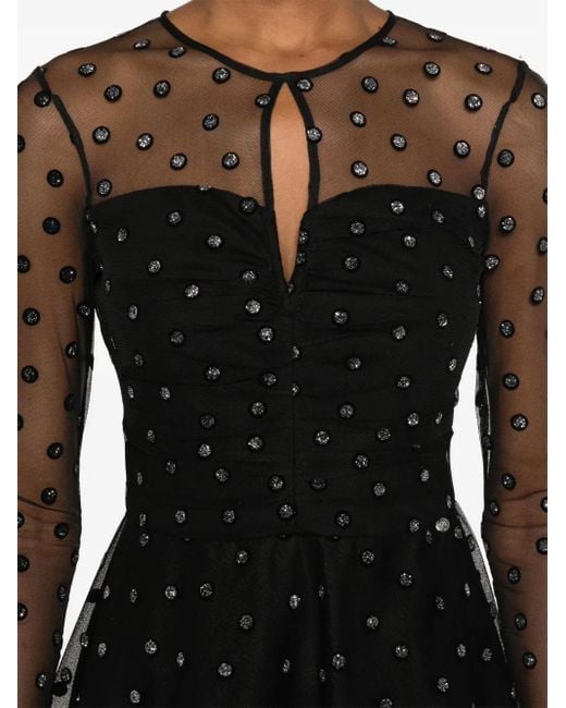Nissa Black Polka-Dot Glitter-Embellished Tulle Dress