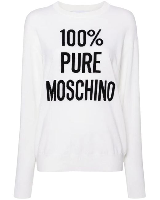 Moschino White Slogan Intarsia-Knit Jumper