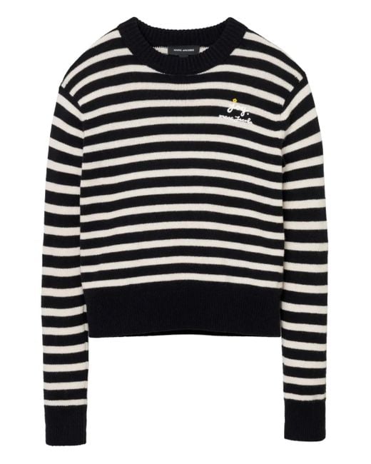 Marc Jacobs Black Striped Pattern Sweater With Floral Embellishments