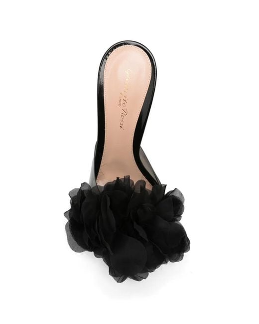 Gianvito Rossi Black Flower-Detail Heeled Sandals