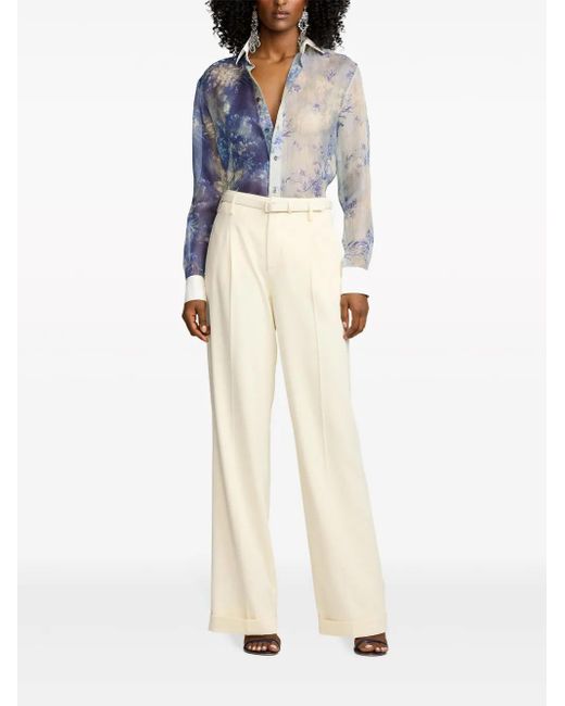 Ralph Lauren Blue Nancie Floral-Print Silk Shirt