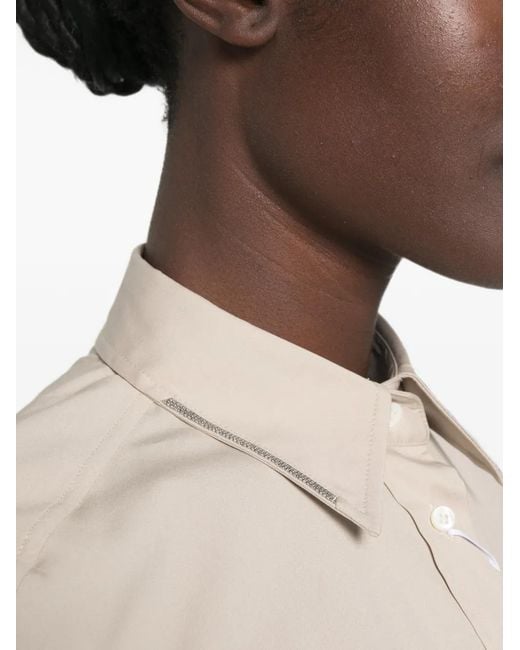 Brunello Cucinelli Natural Monili-Trimmed Long-Sleeve Shirt