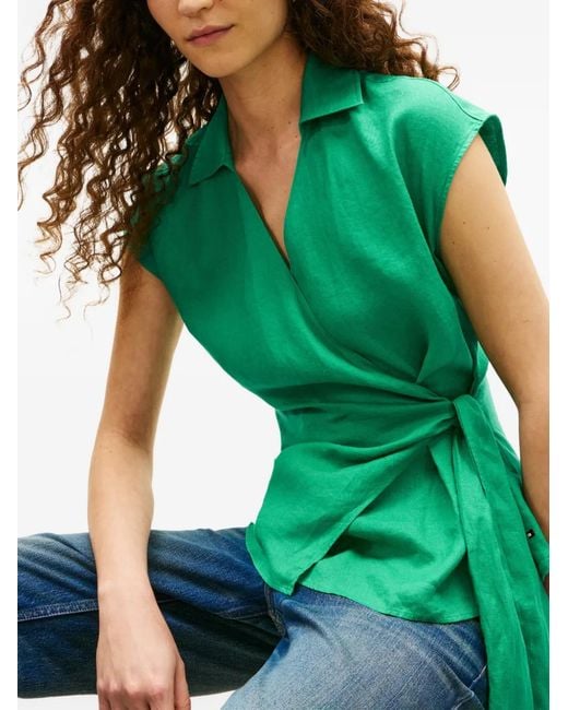 Tommy Hilfiger Green Wrap-Design Blouse