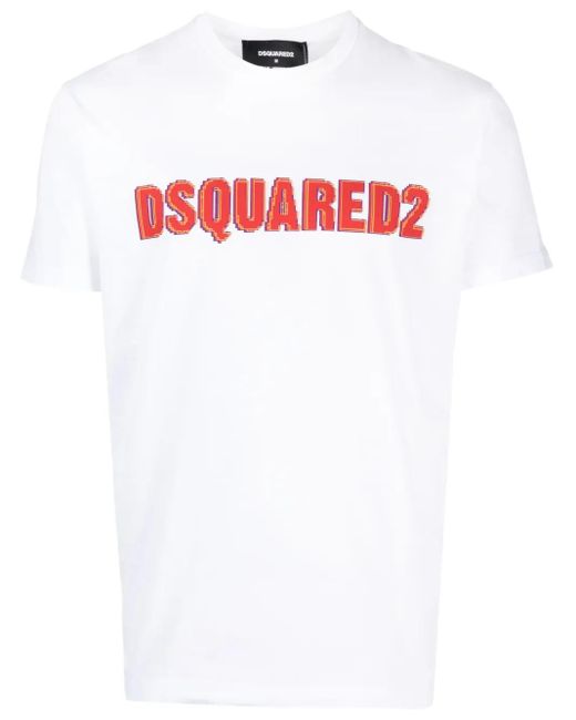 DSquared² White Logo-Print Cotton T-Shirt for men