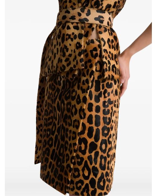Alberta Ferretti Brown Leopard-Print Belted Skirt