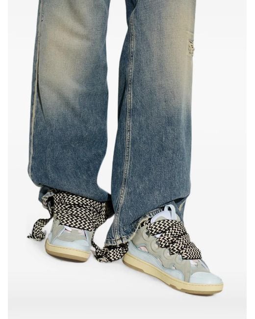 Lanvin White Low-Top Sneakers With Mesh Cutouts And Zigzag Laces