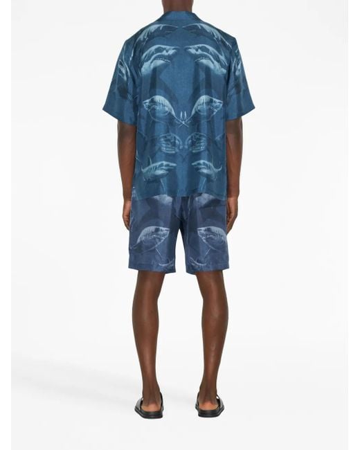 Burberry Blue Shark-Print Silk Shorts for men