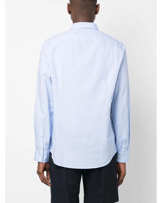 ARMANI EXCHANGE Blue Logo-Embroidered Long-Sleeve Cotton Shirt for men