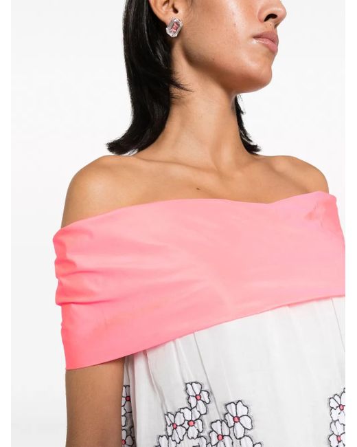 Gemy Maalouf White Off-Shoulder Floral-Print Dress