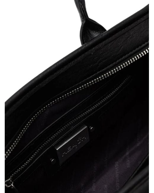 Silvian Heach Black Crinkled-Effect Charm-Detail Tote Bag
