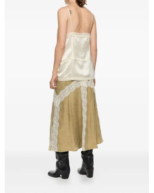 Bimba Y Lola Natural Lace-Trimmed Midi Skirt