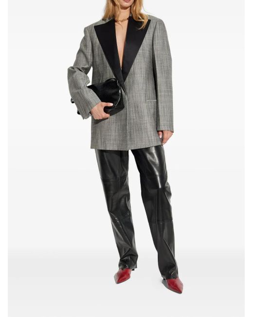 Jil Sander Gray Satin-Lapel Checked Jacket