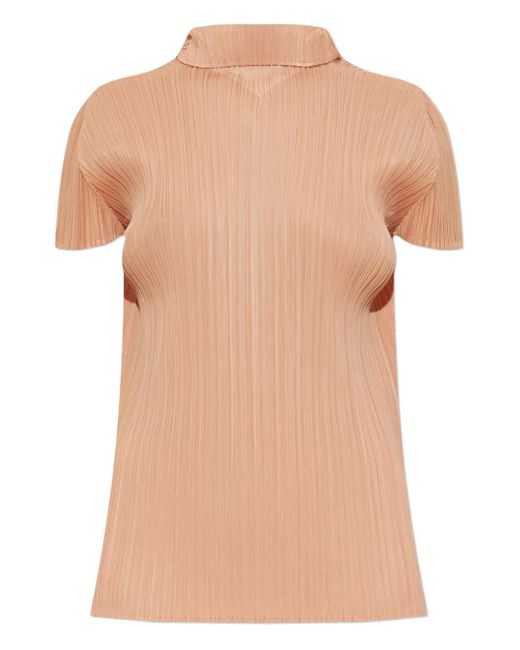 Pleats Please Issey Miyake Natural Blouse Plissée À Col Montant
