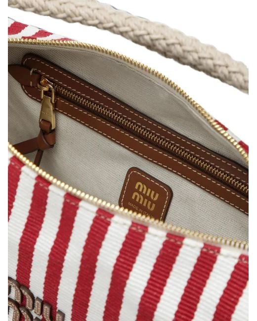 Miu Miu Red Striped Rope-Handle Shoulder Bag