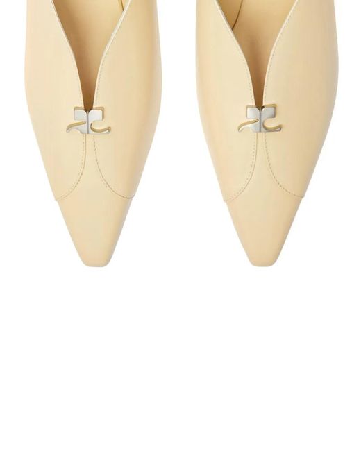 Courreges Natural Leather Slingbacks With Logo Plaque