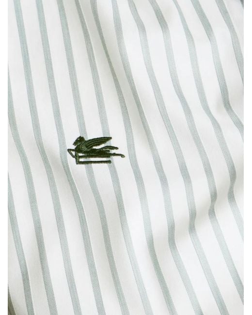Etro Blue Striped Shirt With Embroidered Logo for men