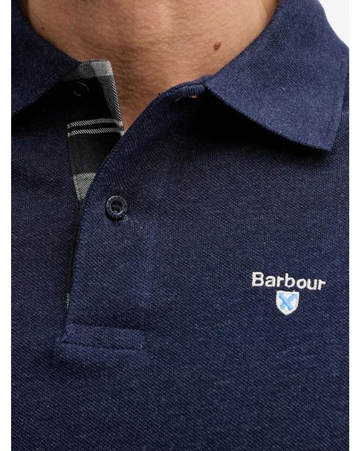 Barbour Blue Tartan Pique Buttoned Logo Polo Shirt for men