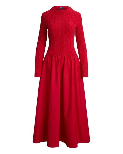 Polo Ralph Lauren Red Long Sleeves Shirt Long Dress