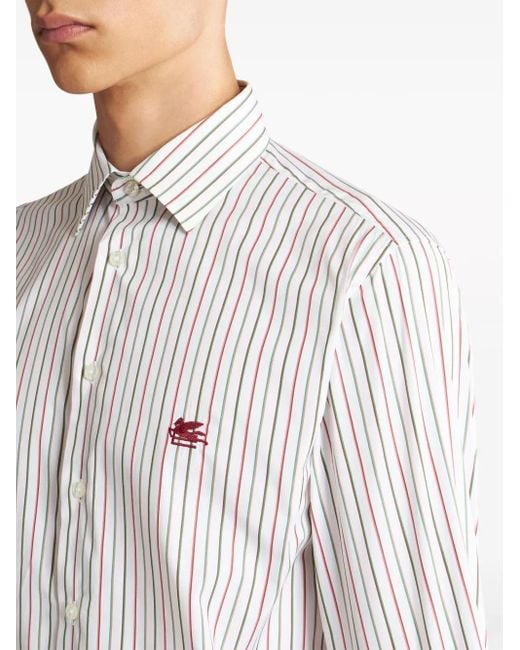 Etro White Camicia A Righe Con Logo for men