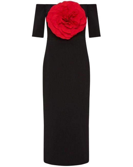 Rebecca Vallance Black Rhosen Floral-appliqué Midi Dress