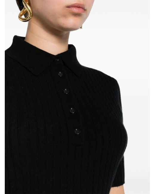 Allude Black Ribbed-knit Cashmere T-shirt